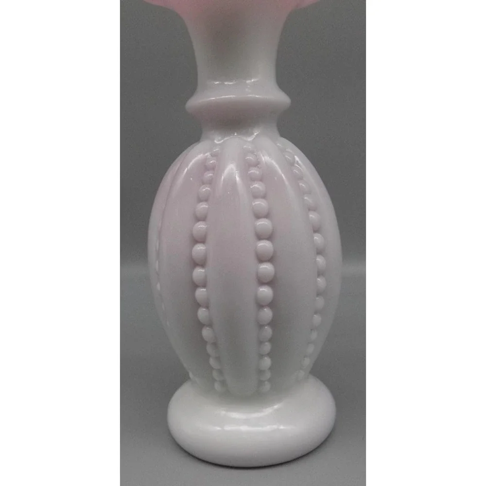 Rare Fenton Vase Peach Crest Double Crimped Beaded Melon 50's Cased 8 3/4
